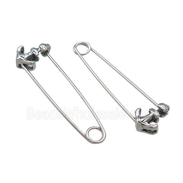 Stainless Steel Safety Pins Anchor Antique Silver