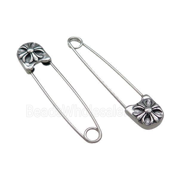 Stainless Steel Safety Pins Fleur De Lis Antique Silver