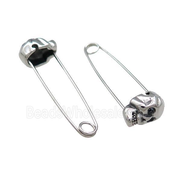 Stainless Steel Safety Pins Skull Antique Silver