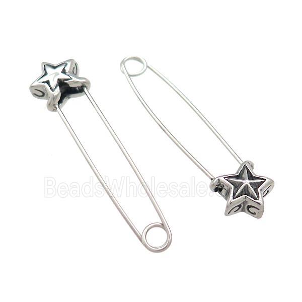 Stainless Steel Safety Pins Star Antique Silver