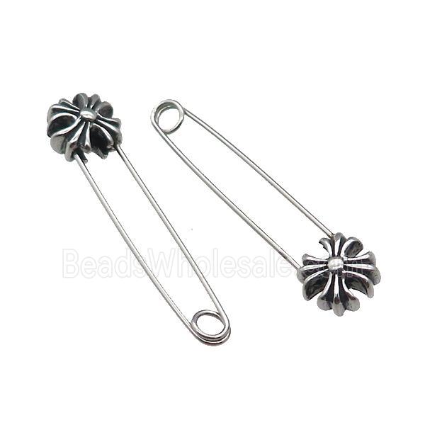 Stainless Steel Safety Pins Fleur De Lis Antique Silver