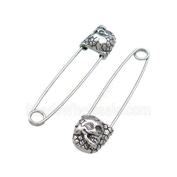 Stainless Steel Safety Pins Skull Antique Silver