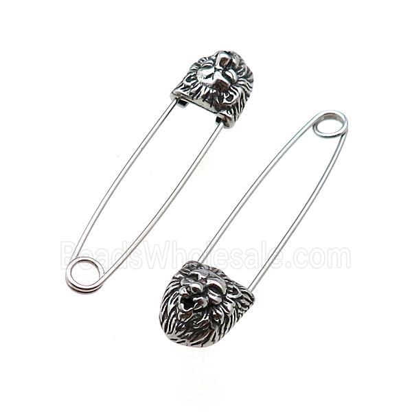 Stainless Steel Safety Pins Lion Antique Silver