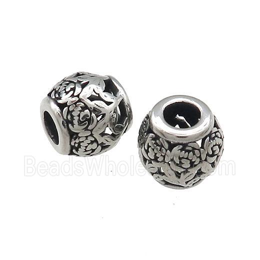 Titanium Steel Barrel Beads Large Hole Hollow Antique Silver