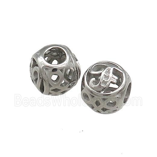 Raw Titanium Steel Round Beads Letter-F Large Hole Hollow