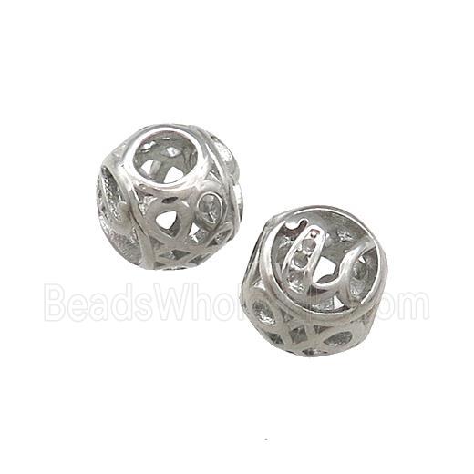 Raw Titanium Steel Round Beads Letter-U Large Hole Hollow