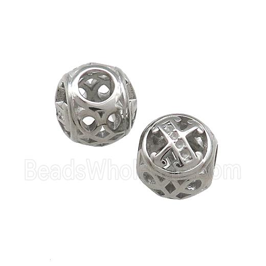 Raw Titanium Steel Round Beads Letter-X Large Hole Hollow