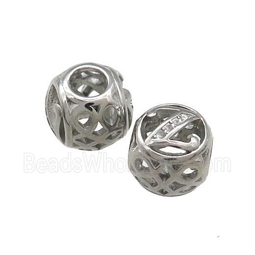 Raw Titanium Steel Round Beads Letter-Z Large Hole Hollow