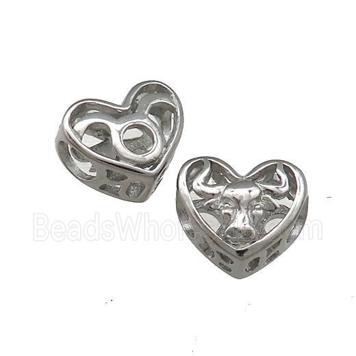 Raw Titanium Steel Heart Beads Zodiac Taurus Large Hole Hollow