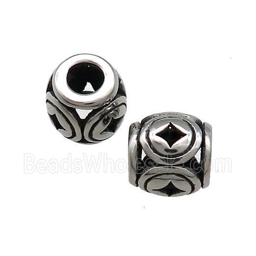Titanium Steel Barrel Beads Star Large Hole Hollow Antique Silver
