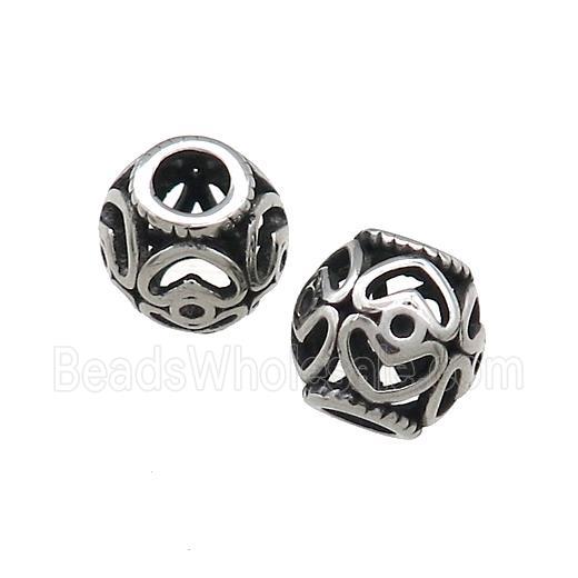 Titanium Steel Round Beads Large Hole Hollow Antique Silver