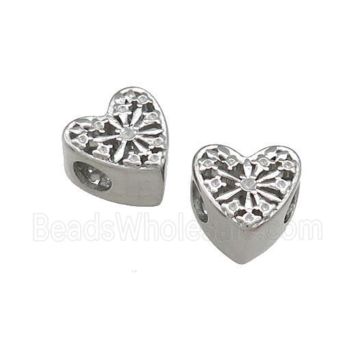Raw Titanium Steel Heart Beads Large Hole Hollow