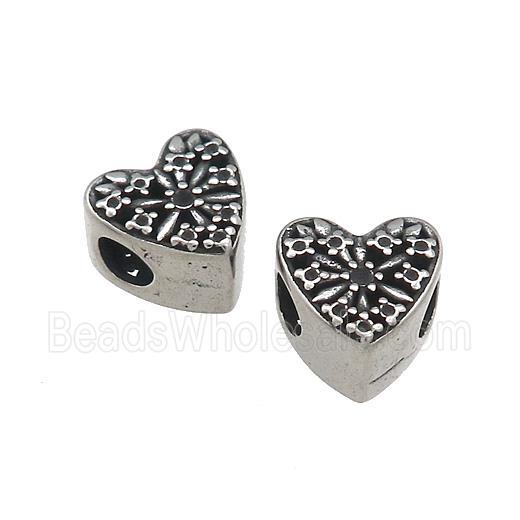 Titanium Steel Heart Beads Large Hole Hollow Antique Silver