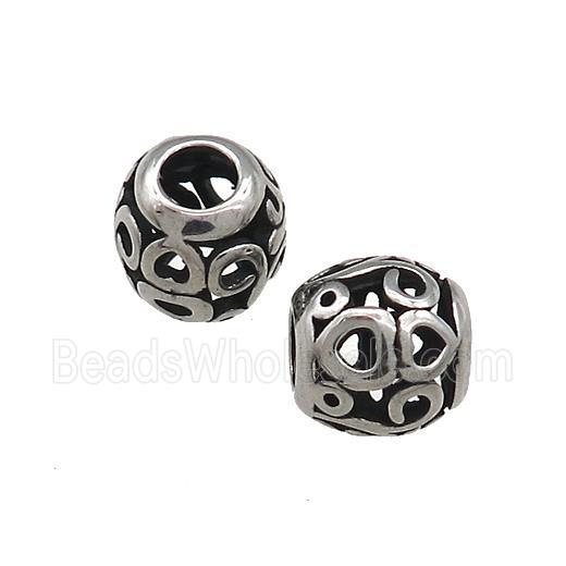 Titanium Steel Round Beads Large Hole Hollow Antique Silver
