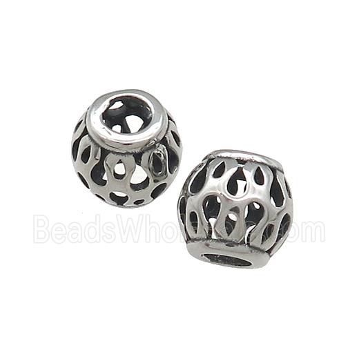 Titanium Steel Round Beads Large Hole Hollow Antique Silver