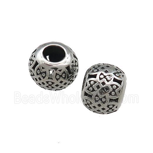 Titanium Steel Round Beads Large Hole Hollow Antique Silver