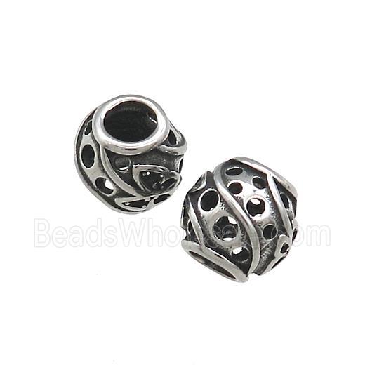 Titanium Steel Round Beads Large Hole Hollow Antique Silver
