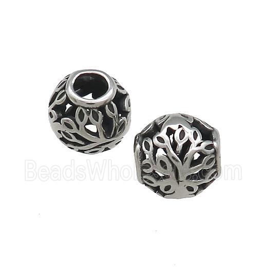 Titanium Steel Round Beads Large Hole Hollow Antique Silver