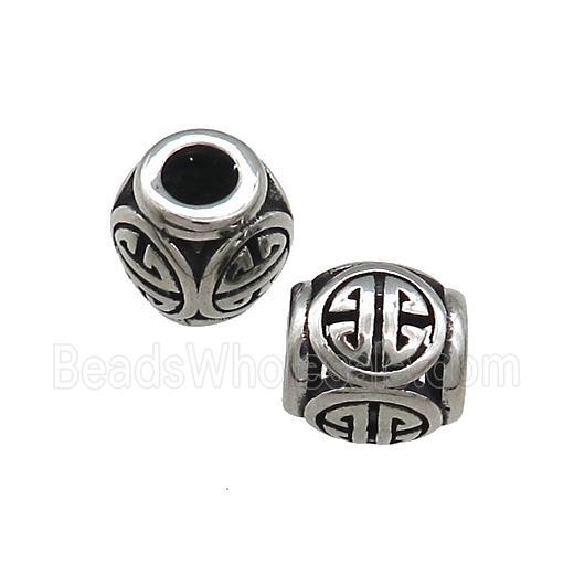 Titanium Steel Round Beads Large Hole Hollow Antique Silver