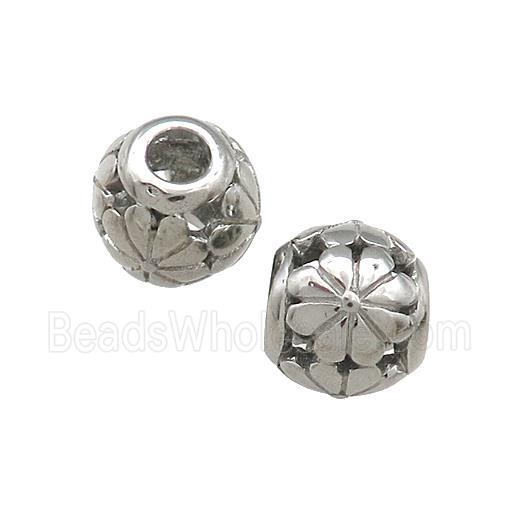 Raw Titanium Steel Round Beads Large Hole Hollow Flower