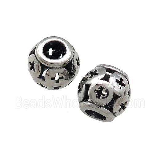 Titanium Steel Barrel Beads Large Hole Hollow Antique Silver
