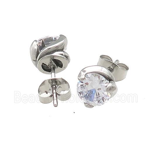 Raw Stainless Steel Stud Earring Pave Rhinestone