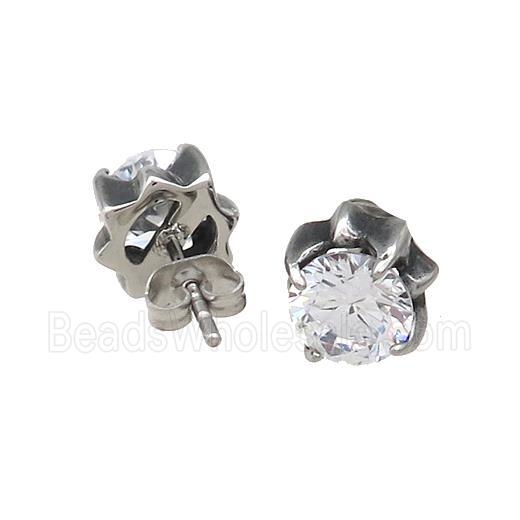 Stainless Steel Stud Earring Pave Rhinestone Antique Silver