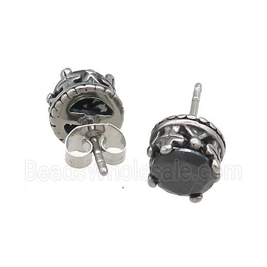 Stainless Steel Stud Earring Pave Rhinestone Antique Silver