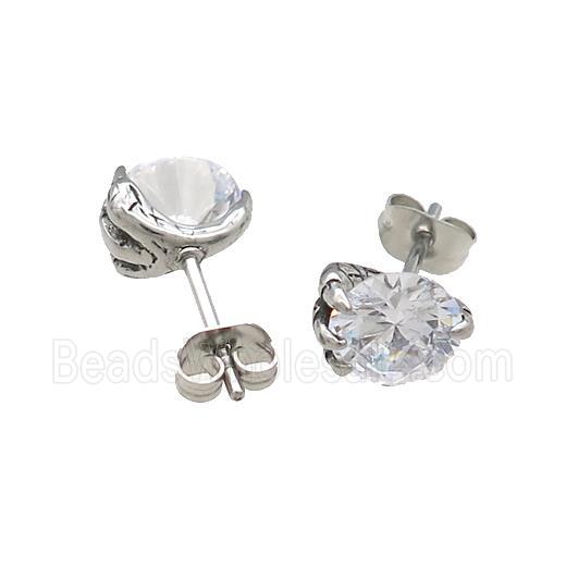 Stainless Steel Stud Earring Pave Rhinestone Antique Silver