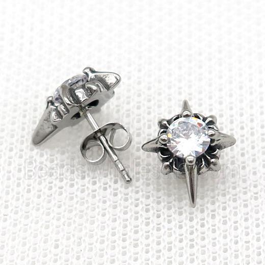 Stainless Steel Stud Earring Pave Rhinestone Antique Silver