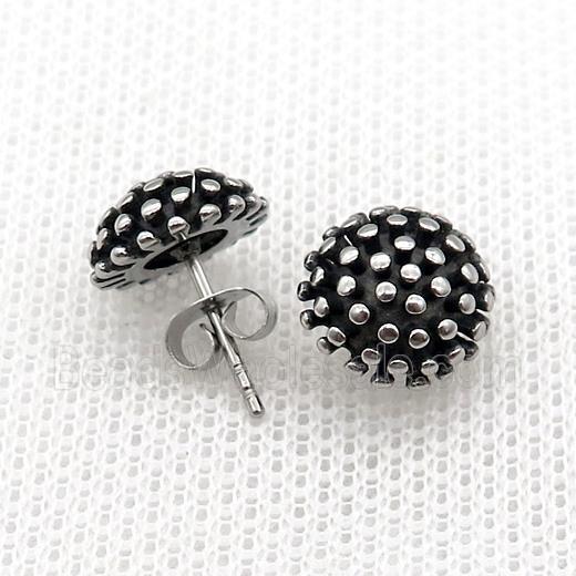 Stainless Steel Stud Earring Sunflower Antique Silver