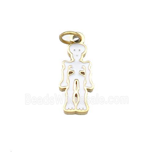 Halloween Skull Charms Stainless Steel Pendant White Enamel Gold Plated