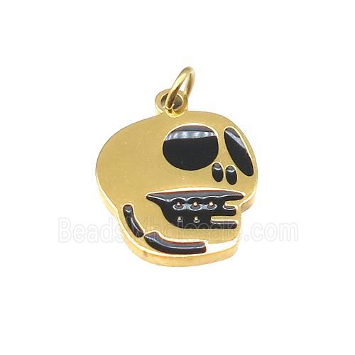 Halloween Skull Charms Stainless Steel Black Enamel Gold Plated