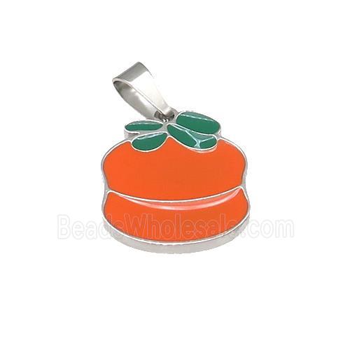 Persimmon Charms Raw Stainless Steel Pendant Orange Enamel