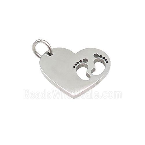 Barefoot Heart Charms Raw Stainless Steel Pendant