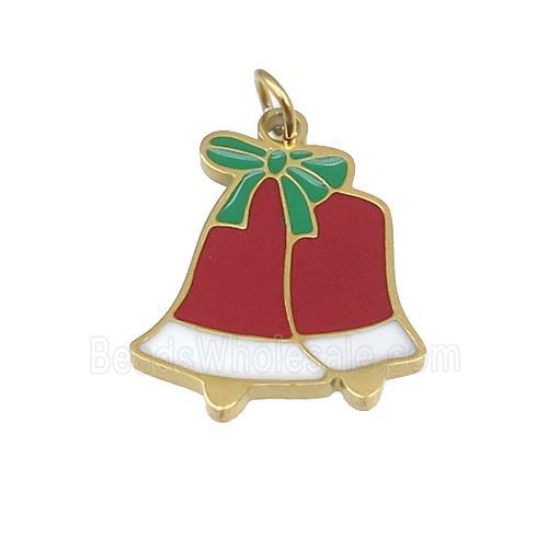 Christmas Bell Charms Stainless Steel Pendant Red Green Enamel Gold Plated