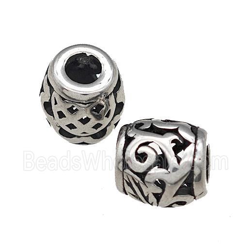 Titanium Steel Barrel Beads Large Hole Hollow Antique Silver