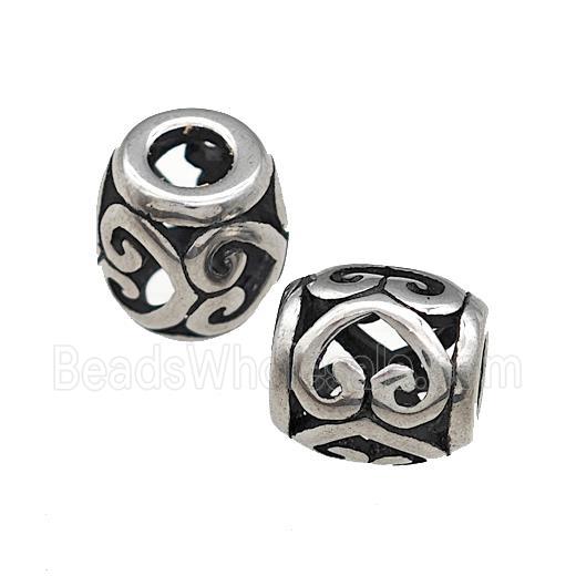 Titanium Steel Barrel Beads Large Hole Hollow Antique Silver