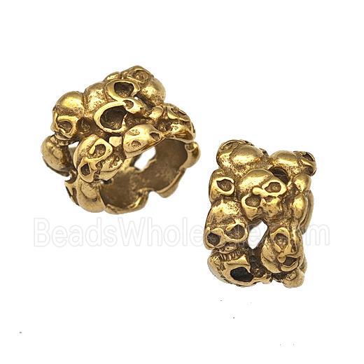 Stainless Steel Skull Beads Large Hole Antique Gold