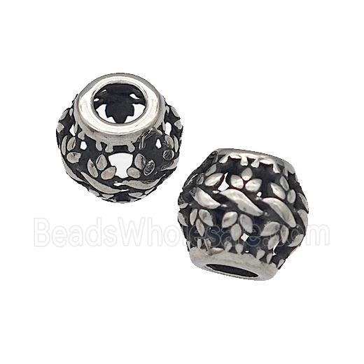 316 Stainless Steel Barrel Beads Flower Hollow Large Hole Antique silver