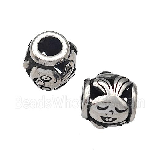 316 Stainless Steel Barrel Beads Rabbit Hollow Large Hole Antique silver