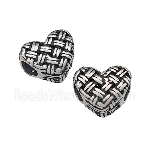 316 Stainless Steel Heart Beads Hollow Large Hole Antique Silver