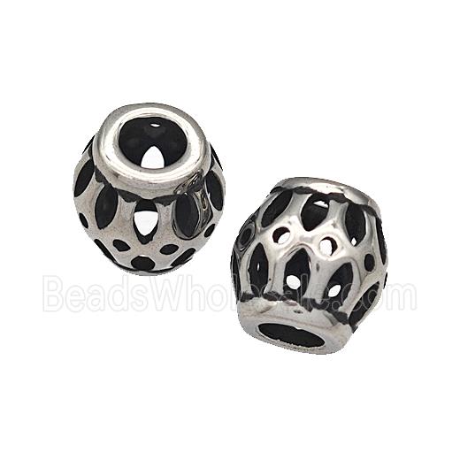 316 Stainless Steel Barrel Beads Hollow Large Hole Antique silver