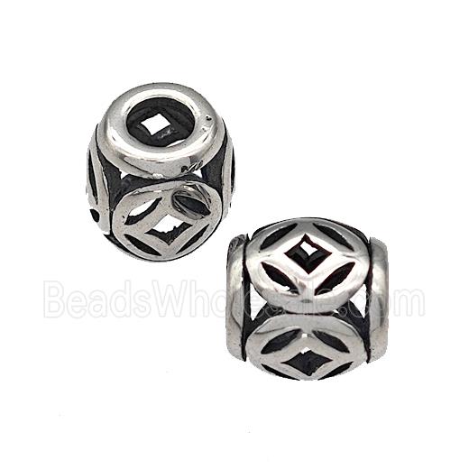 316 Stainless Steel Barrel Beads Hollow Large Hole Antique silver
