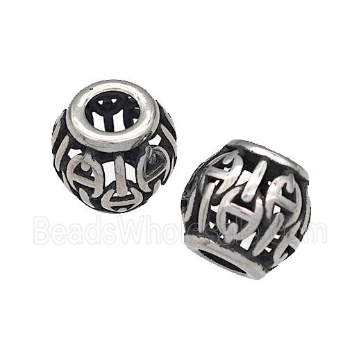 316 Stainless Steel Barrel Beads Hollow Large Hole Antique silver
