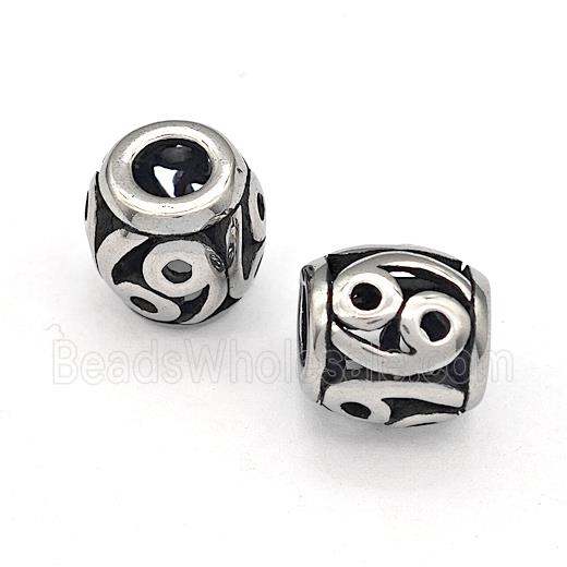 316 Stainless Steel Barrel Beads Cancer Hollow Large Hole Antique silver