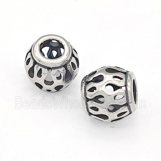 316 Stainless Steel Barrel Beads Hollow Large Hole Antique silver