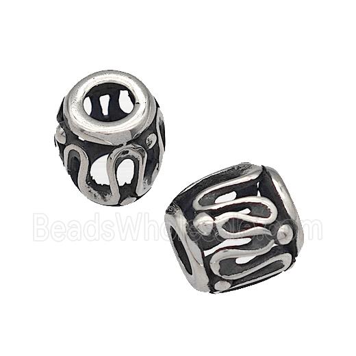 316 Stainless Steel Barrel Beads Hollow Large Hole Antique silver