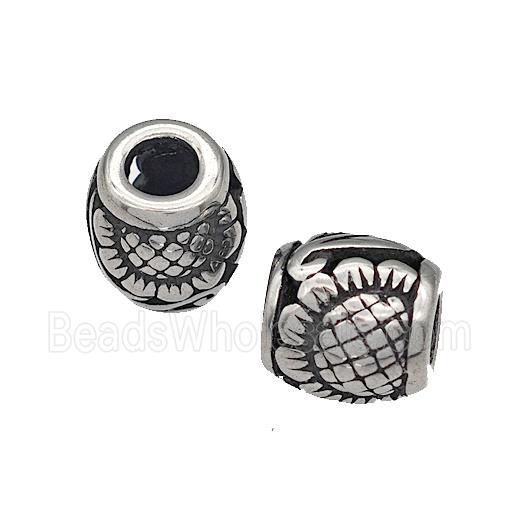 316 Stainless Steel Barrel Beads Sunflower Hollow Large Hole Antique silver