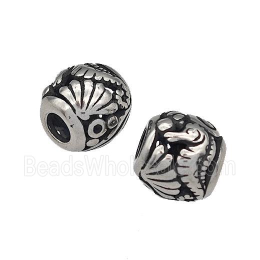 316 Stainless Steel Barrel Beads Seahorse Hollow Large Hole Antique silver